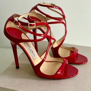 JIMMY CHOO Lance Red Leather Strappy Sandals